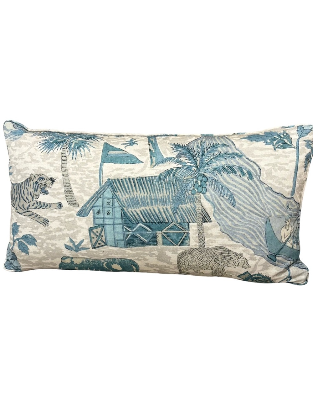 Thibaut Tiger Reserve Slate Blue Lumbar Pillow with Feather Insert 24”x12”x6”